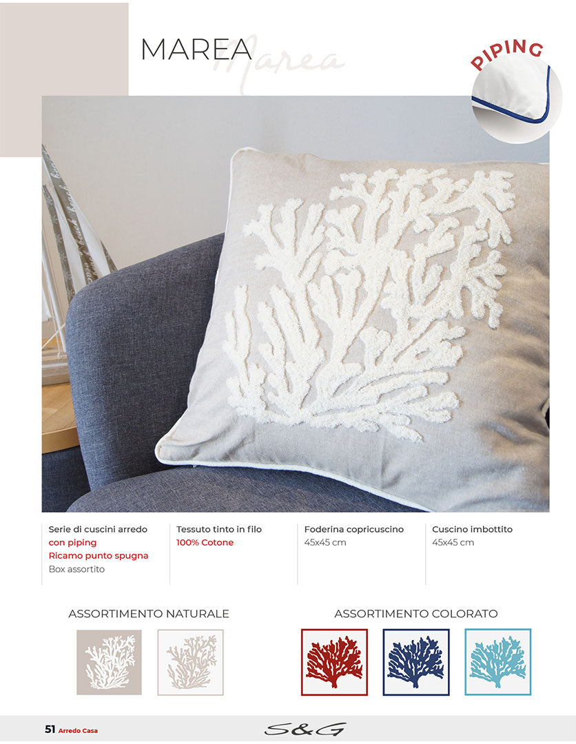 Fodere con corallo grande Marea cuscini 45x45 ricamati Marea SG home