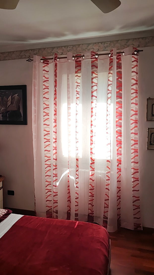 Tenda con strisce in devorè rosso/bordaux alta mt 3.00