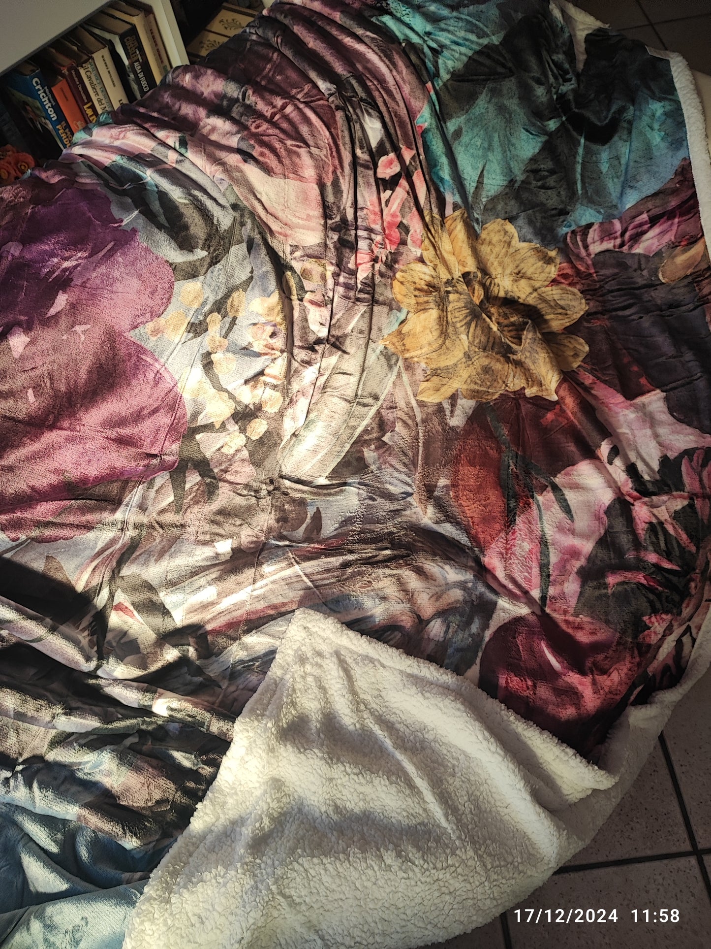 Plaid Atelier in velluto stampa digitale con sherpa Agnellato bianco misura 160x210