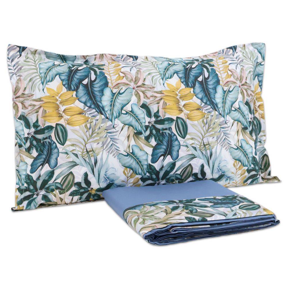 Completo Lenzuola Copriletto CREOLE Balza Viviane Blu Matrimoniale produzione Artigianato Toscano (si può avere coordinati con Trapuntine)