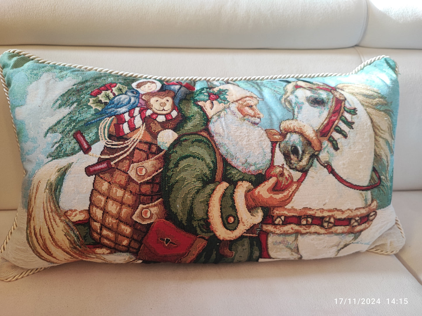 Cuscino Cavallo di Natale Verde con cordone 35x72 produzione italiana
