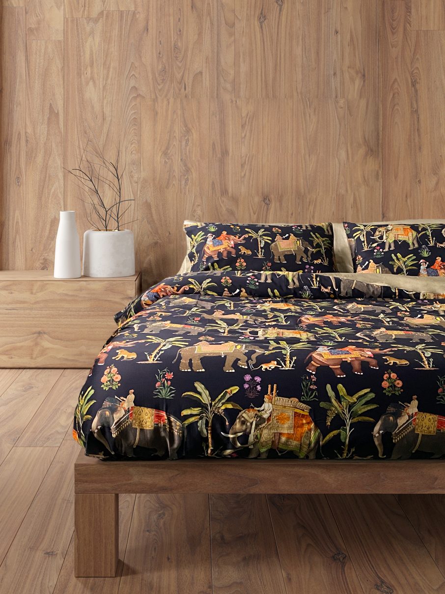 Completo Lenzuola Copriletto CREOLE Circo Panna e Nero Matrimoniale 100% raso di cotone