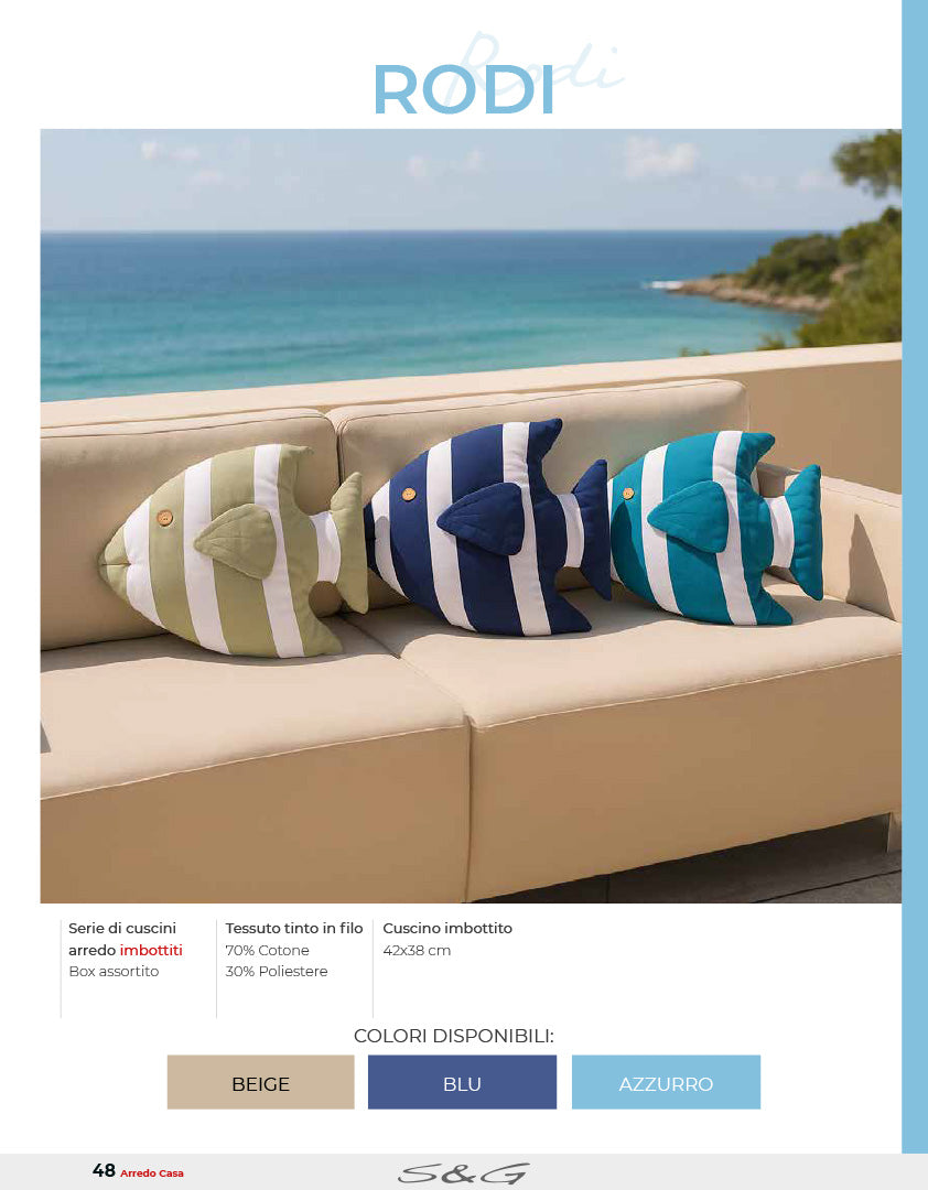 cuscino pesce Rodi sagomato imbottito 42x38 Sghome