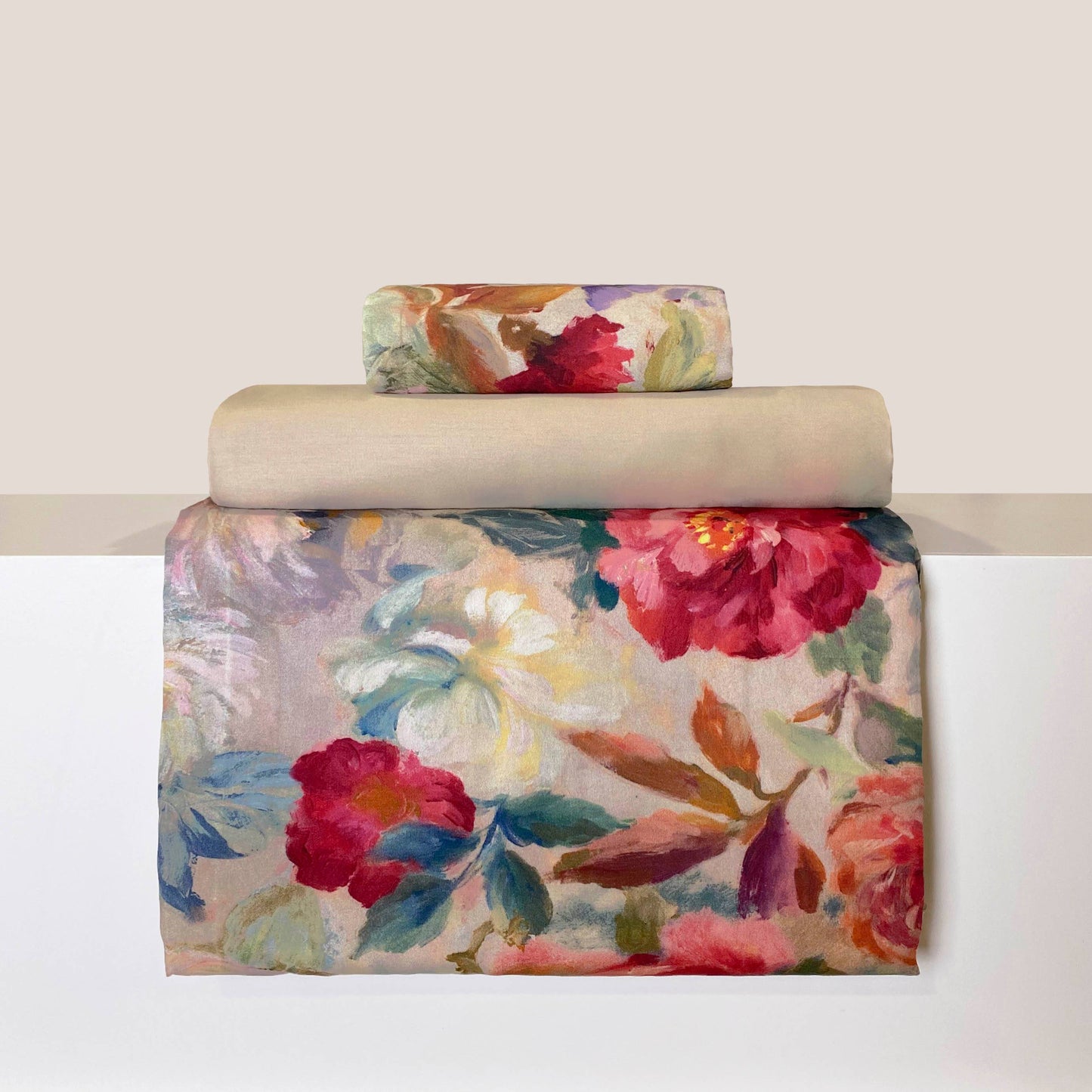 Parure Copripiumino CREOLE Camelia Matrimoniale produzione artigianale Toscana