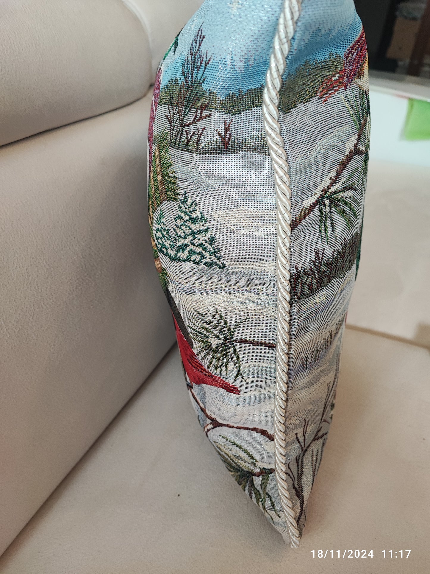 Cuscino intero o Fodera in gobelin con cordone sfoderabile Pupazzi di neve 40x40 produzione italiana
