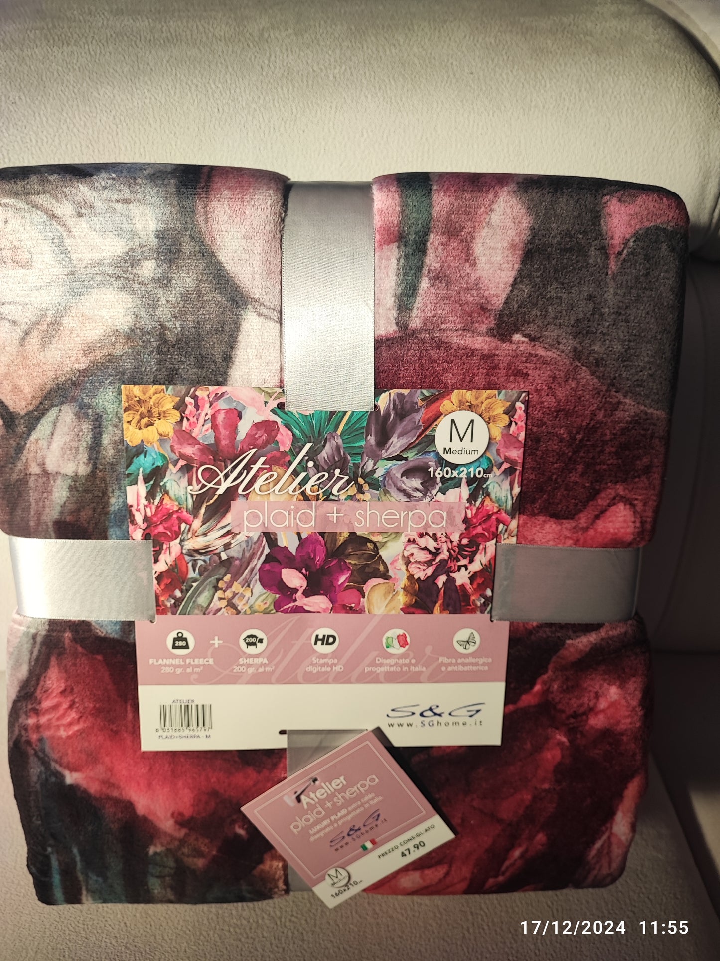 Plaid Atelier in velluto stampa digitale con sherpa Agnellato bianco misura 160x210