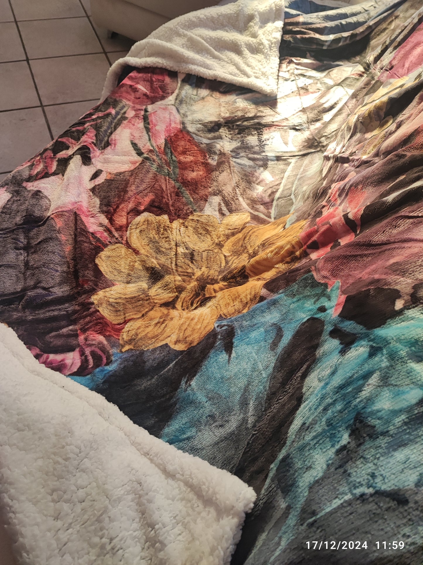 Plaid Atelier in velluto stampa digitale con sherpa Agnellato bianco misura 160x210