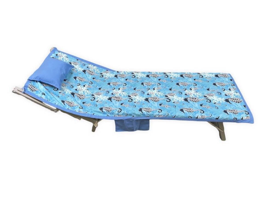 TELO MARE LETTINO CON TASCHE E CUSCINO GONFIABILE 70X185CM HELLO SUMMER VARI DISEGNI HOME SWEET HOME