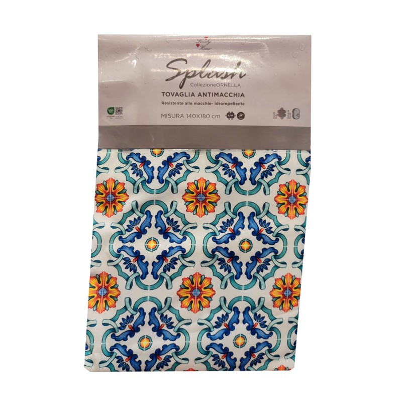 Tovaglia Antimacchia Splash Maiolica Blu Lovely Home