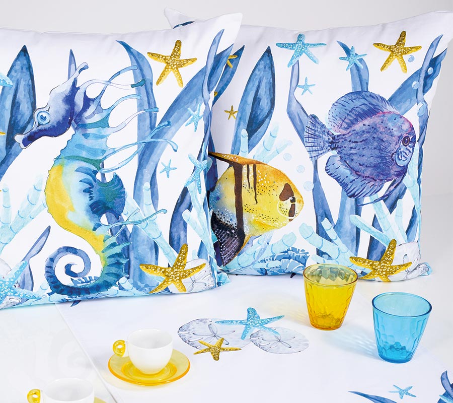 Set Di 2 Federe Per Cuscini Nautici 61x61 Cm – Oceano Con Conchiglie E Stelle Marine In Velluto, Arredamento Costiero Per Divano Esterno E Letto - 2