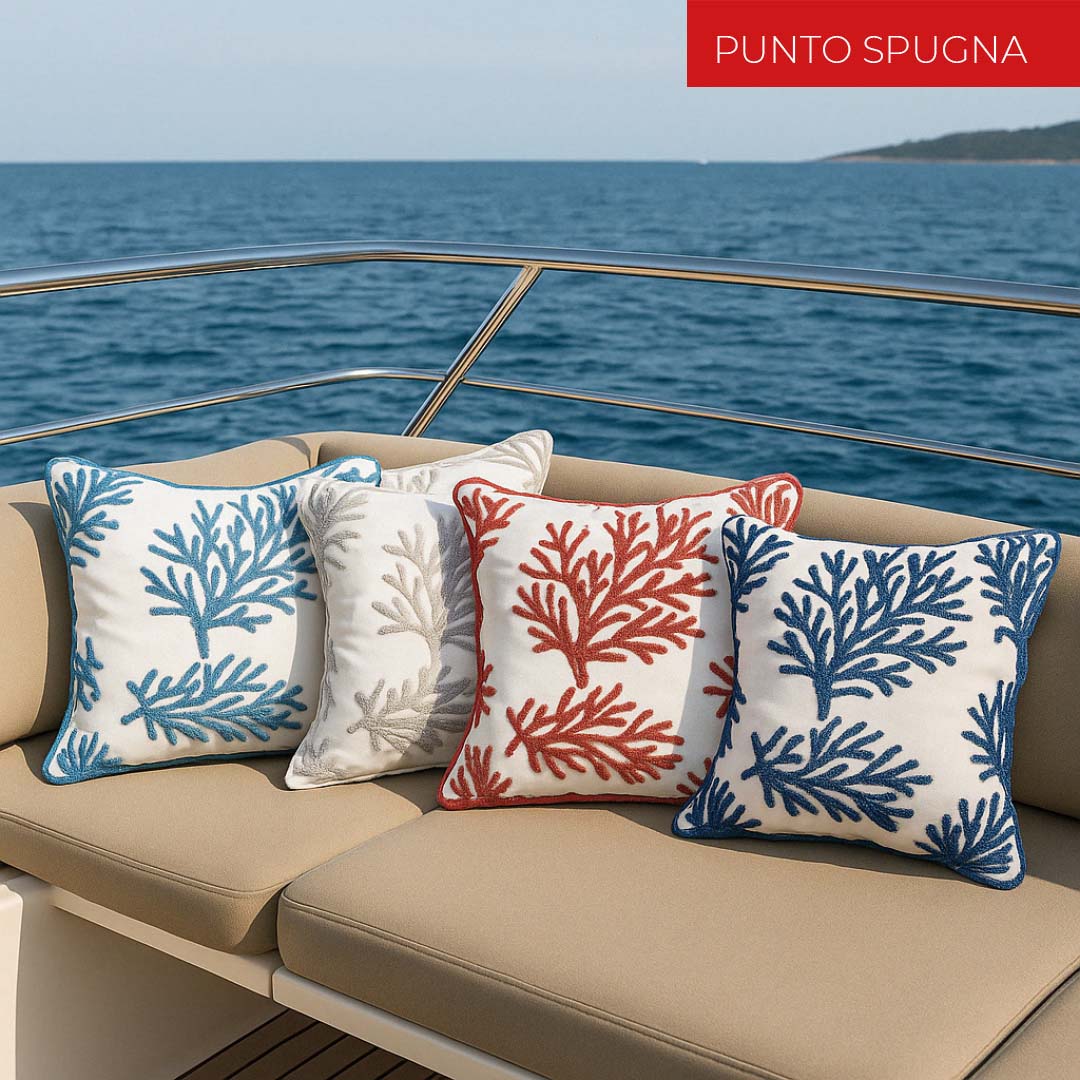 Fodere Coral small sia  con cuscino interno 45x45 che senza   ricamo punto in spugna e piping 100% cotone