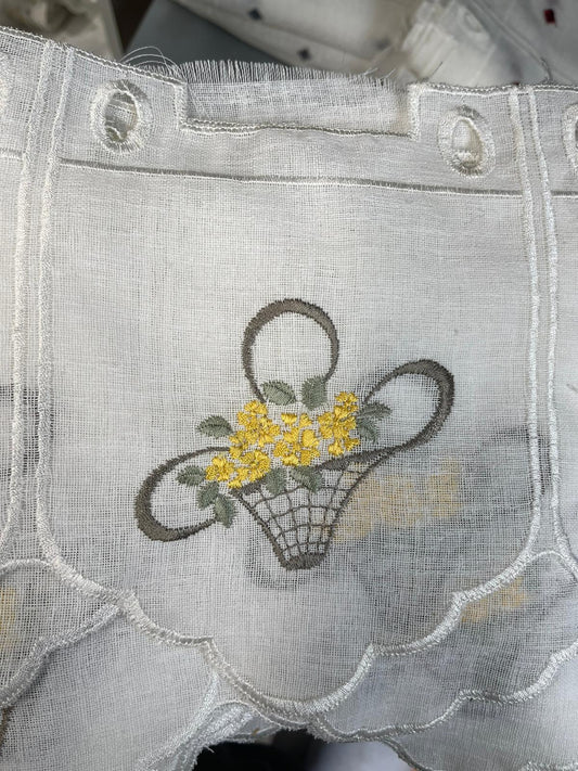 Yellow flower basket embroidery valance