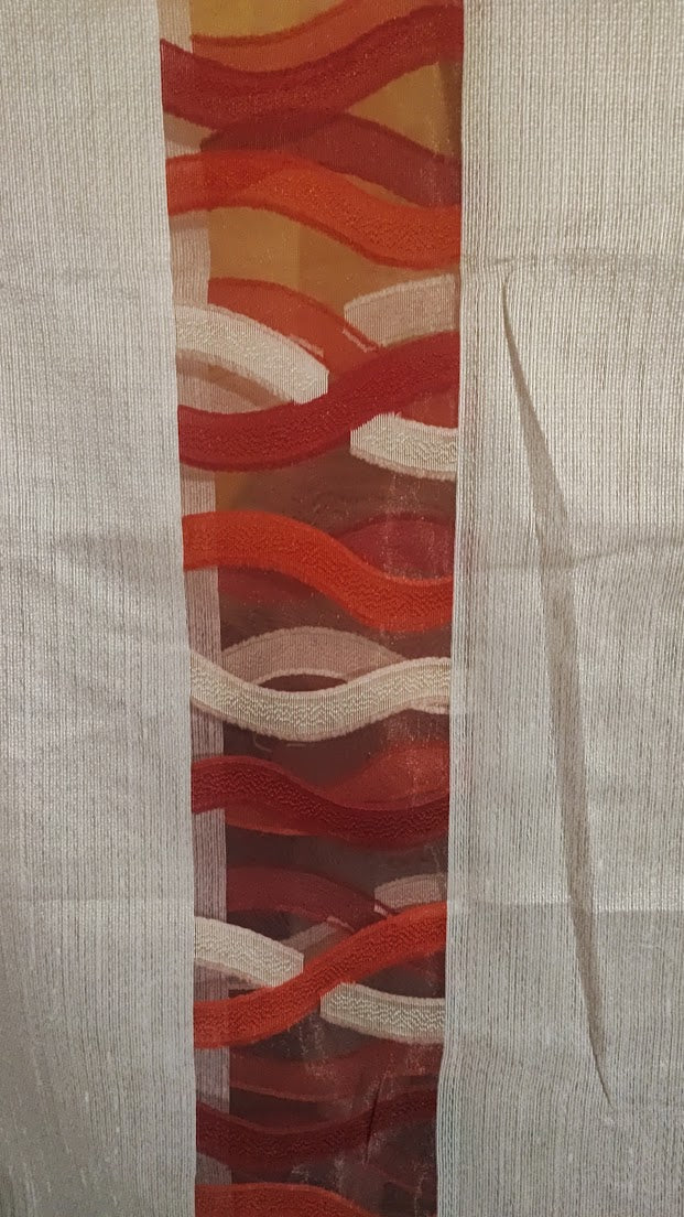 Curtain with red/burgundy devorè stripes, 3.00 m high