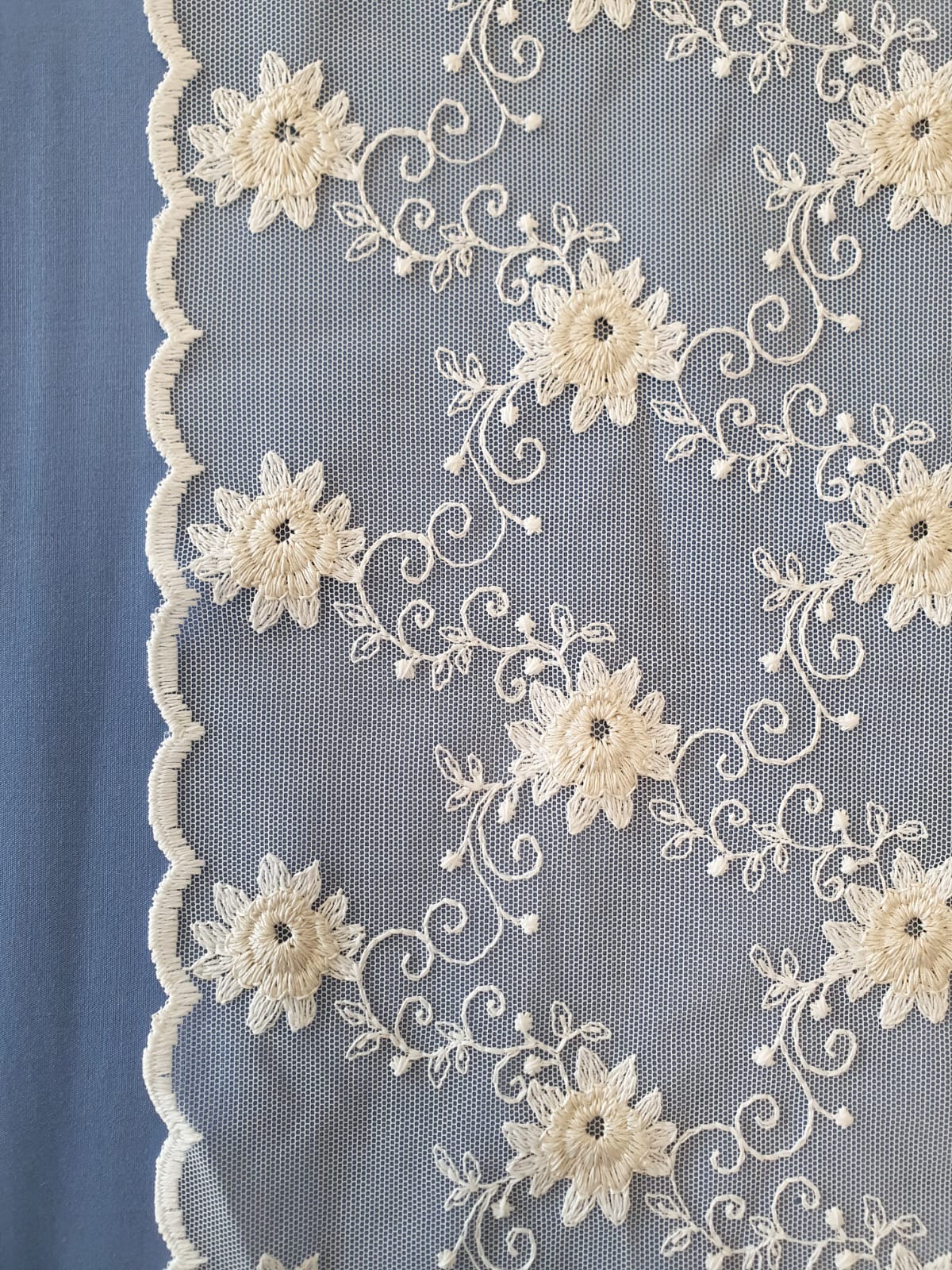 Tulle curtain embroidered in relief, 60 cm wide