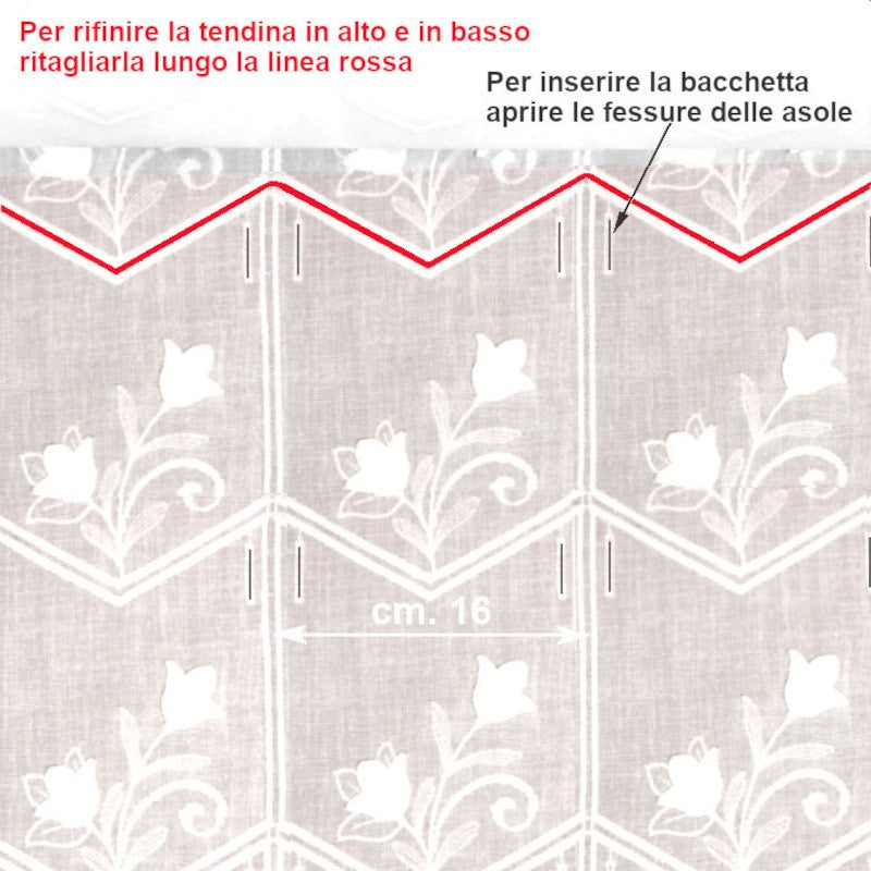 Tendina modulare scontata del 30% taglio orizzontale, intagliata misto lino ricamata in rilievo produzione italiana