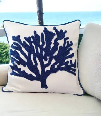 Federe Per Cuscini 45x45 Cm In Cotone E Lino - Set Da 4 Con Stampa Oceano, Cerniera Nascosta, Per Esterno E Interno