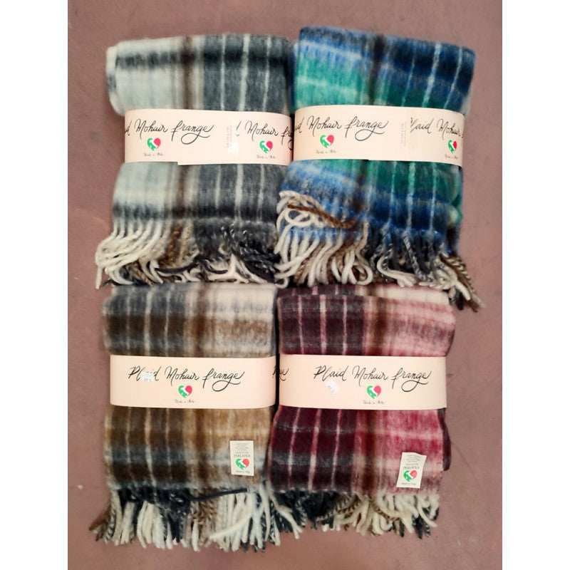 Plaid Mohair Fringed Scottish Perlatex Made Italy