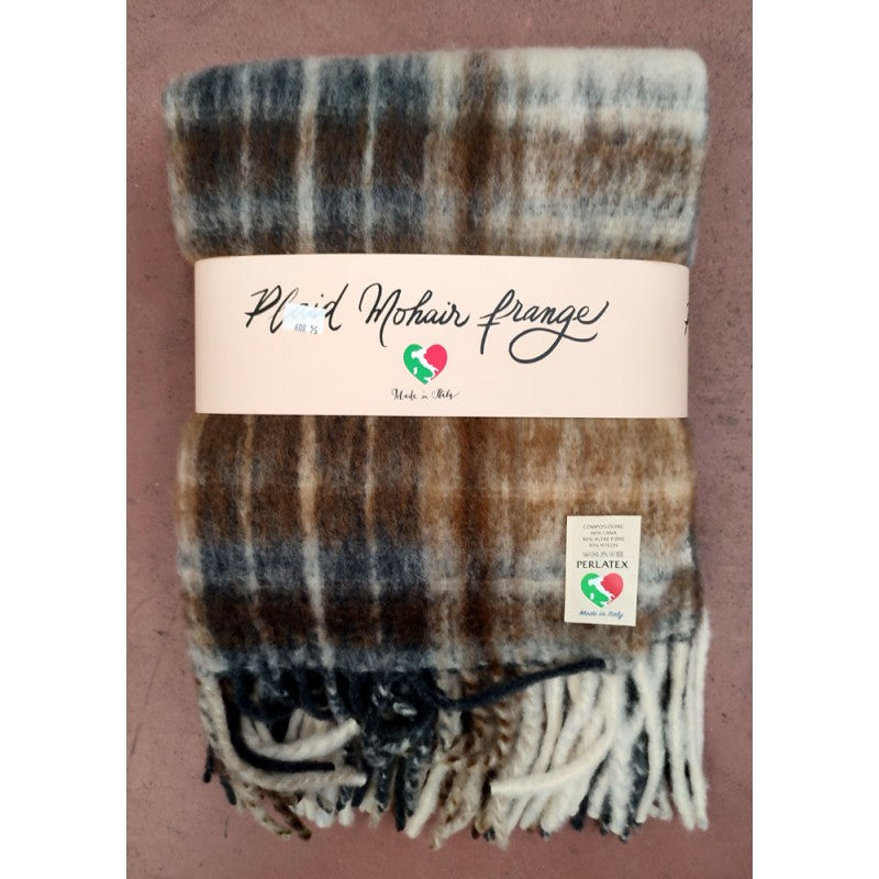 Plaid Mohair Fringed Scottish Perlatex Made Italy