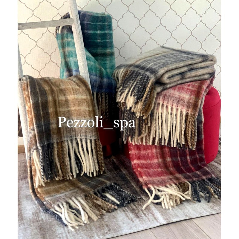 Plaid Mohair Fringed Scottish Perlatex Made Italy