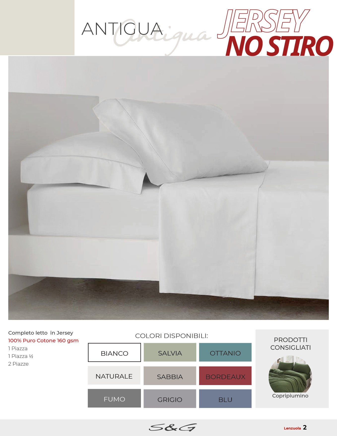 Completo letto matrimoniale Antigua,  Yersey No Stiro