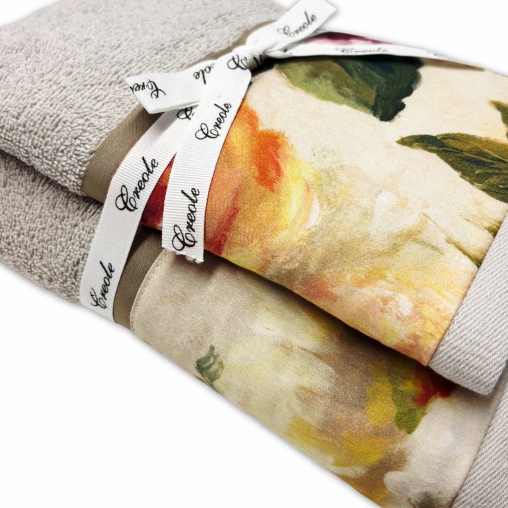 Coppia asciugamani CREOLE Camelia di diversi colori produzione Artigianato Toscano