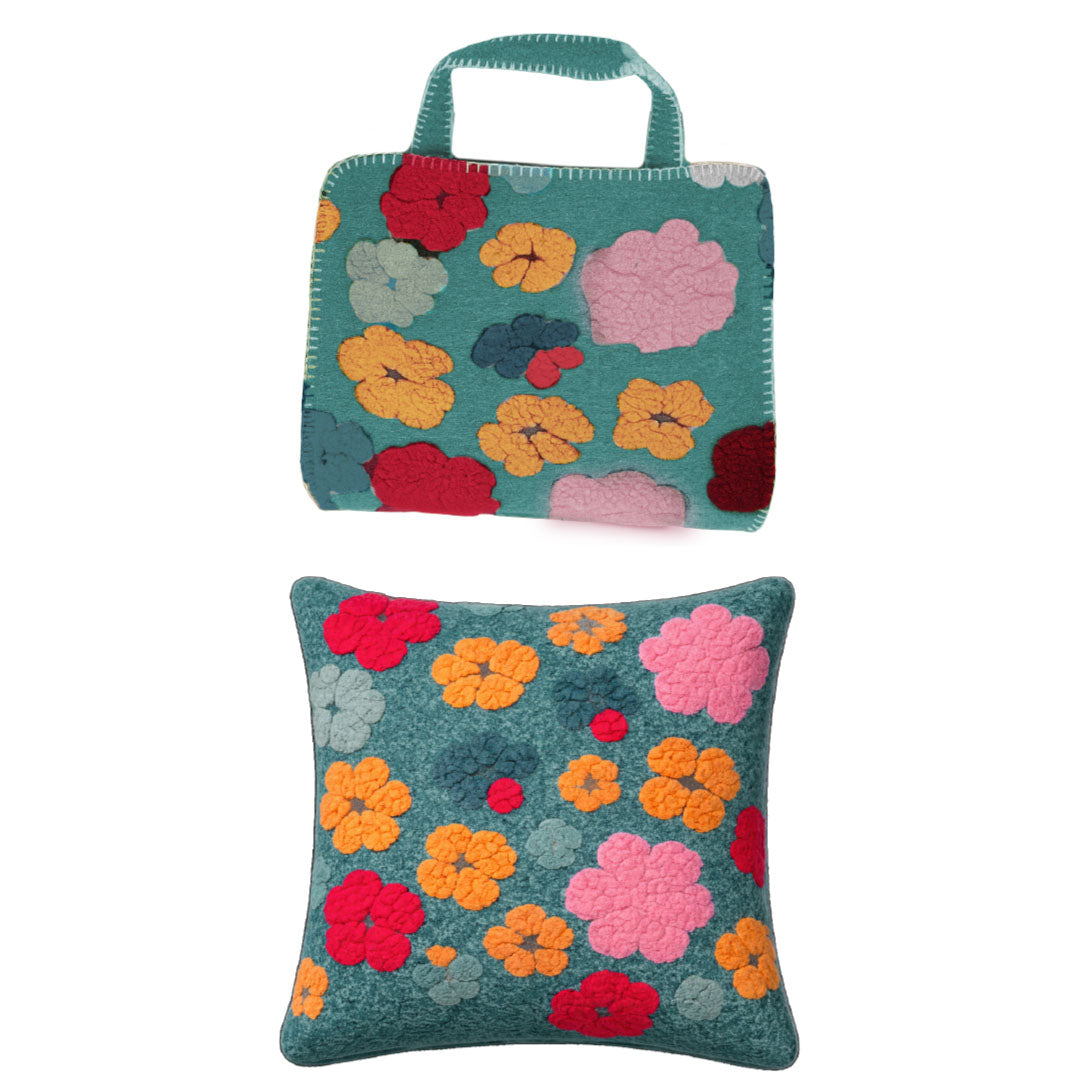 Plaid effetto lana cotta in 3D con borsa e cuscini misura 130x160 con imbottitura  soft agnellato Sghome