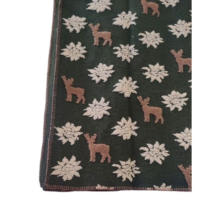 plaid lana cotta stelle alpine e cervo misura 170x150 produzione artigianale Toscana Perlatex