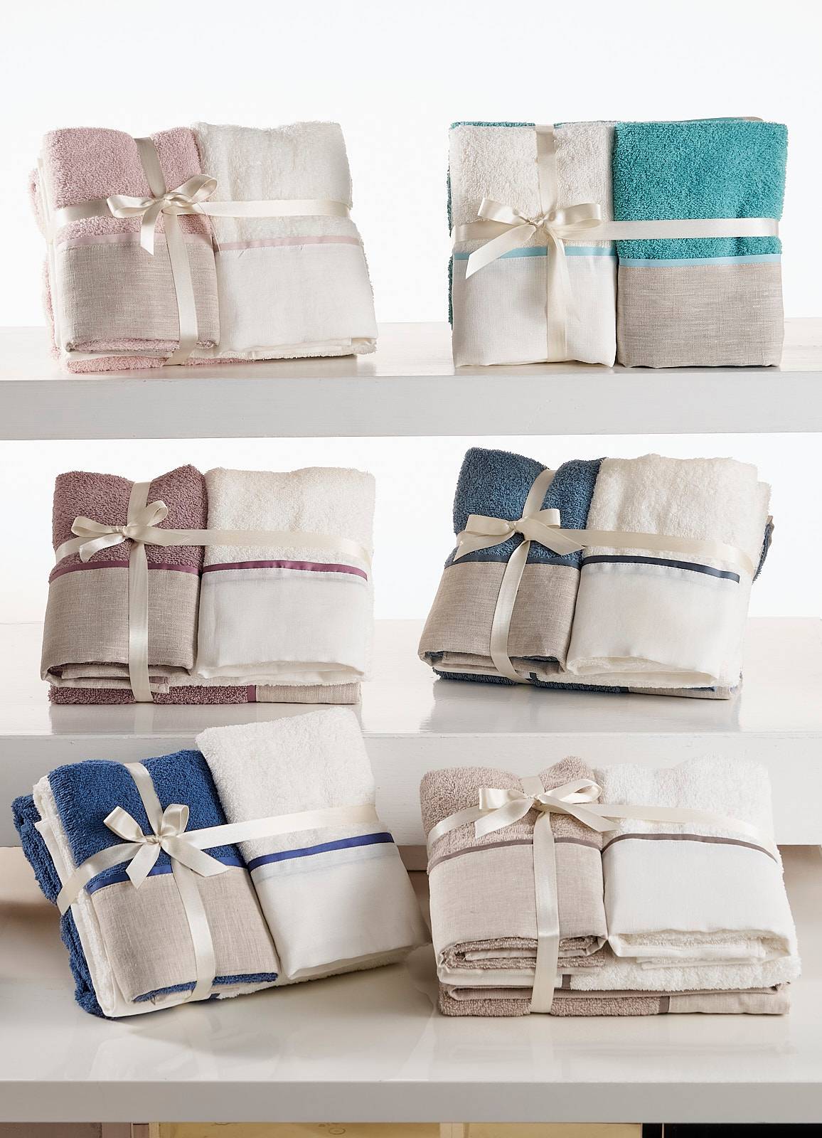 Coppia asciugamani CREOLE profilo Lino su diverse colorazioni produzione artigianale Toscane