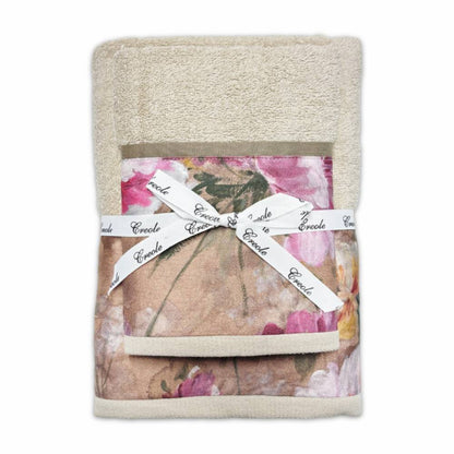 Coppia asciugamani CREOLE Raya Beige produzione artigianale Toscana