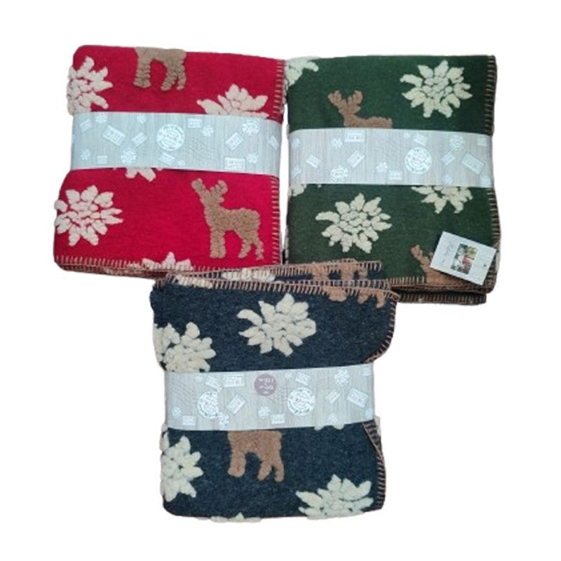 plaid lana cotta stelle alpine e cervo misura 170x150 produzione artigianale Toscana Perlatex