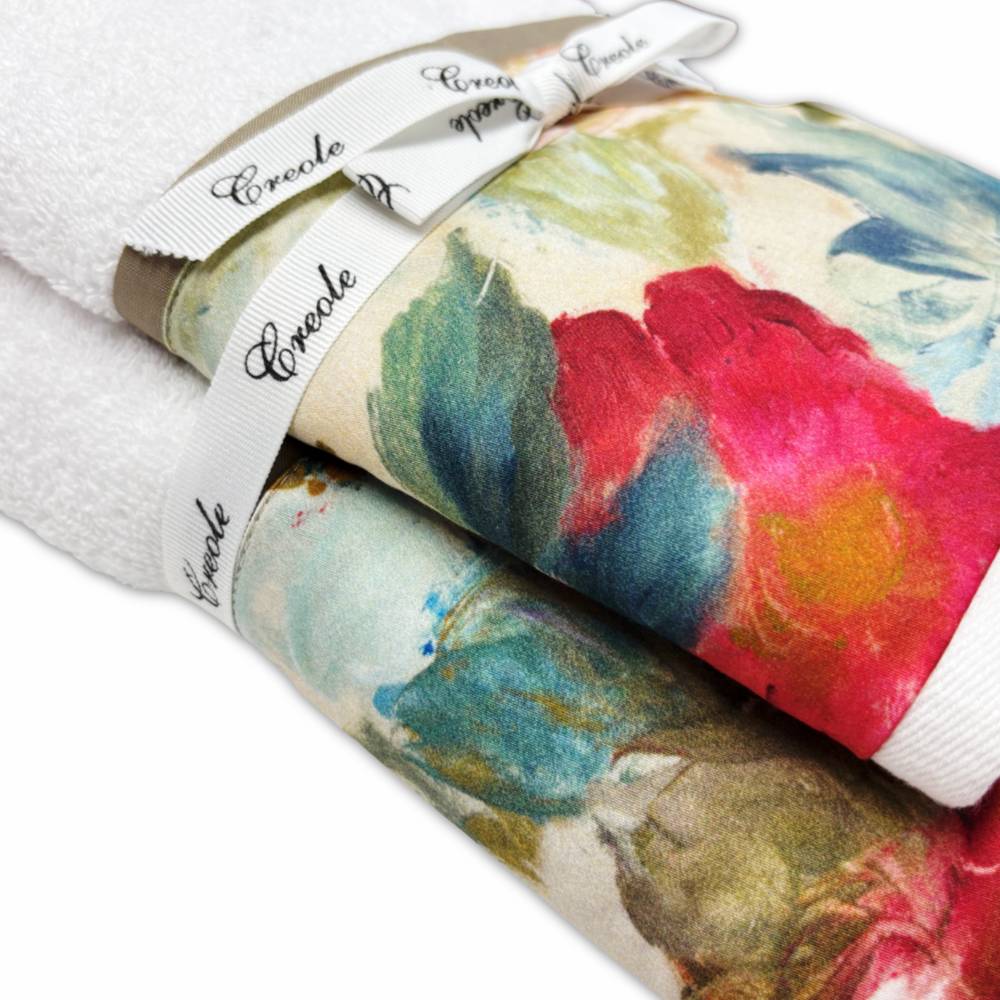 Coppia asciugamani CREOLE Camelia di diversi colori produzione Artigianato Toscano