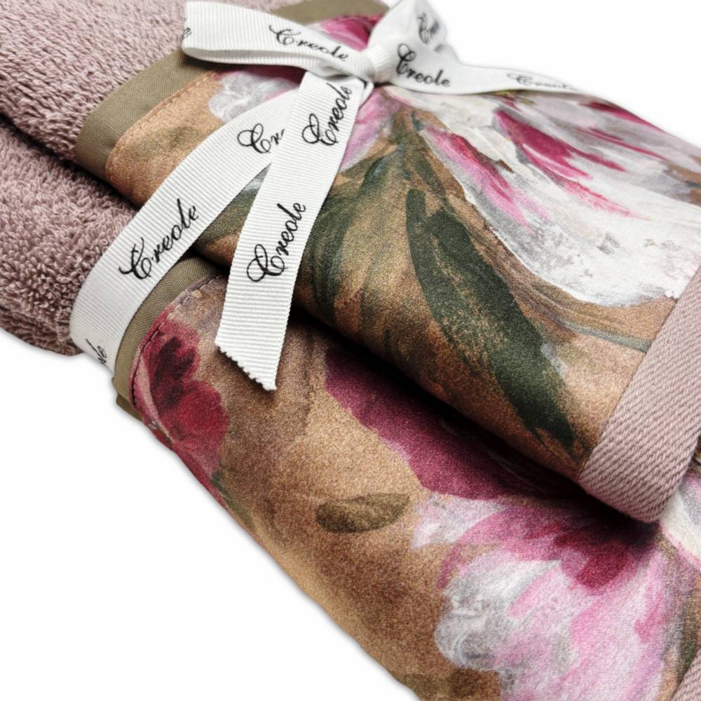 Coppia asciugamani CREOLE Raya Cipria prodotto artigianale Toscano