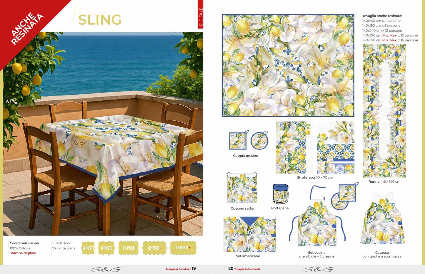 Tovaglia  Sling Resinata stampa digitale con limoni produzione italiana sghome