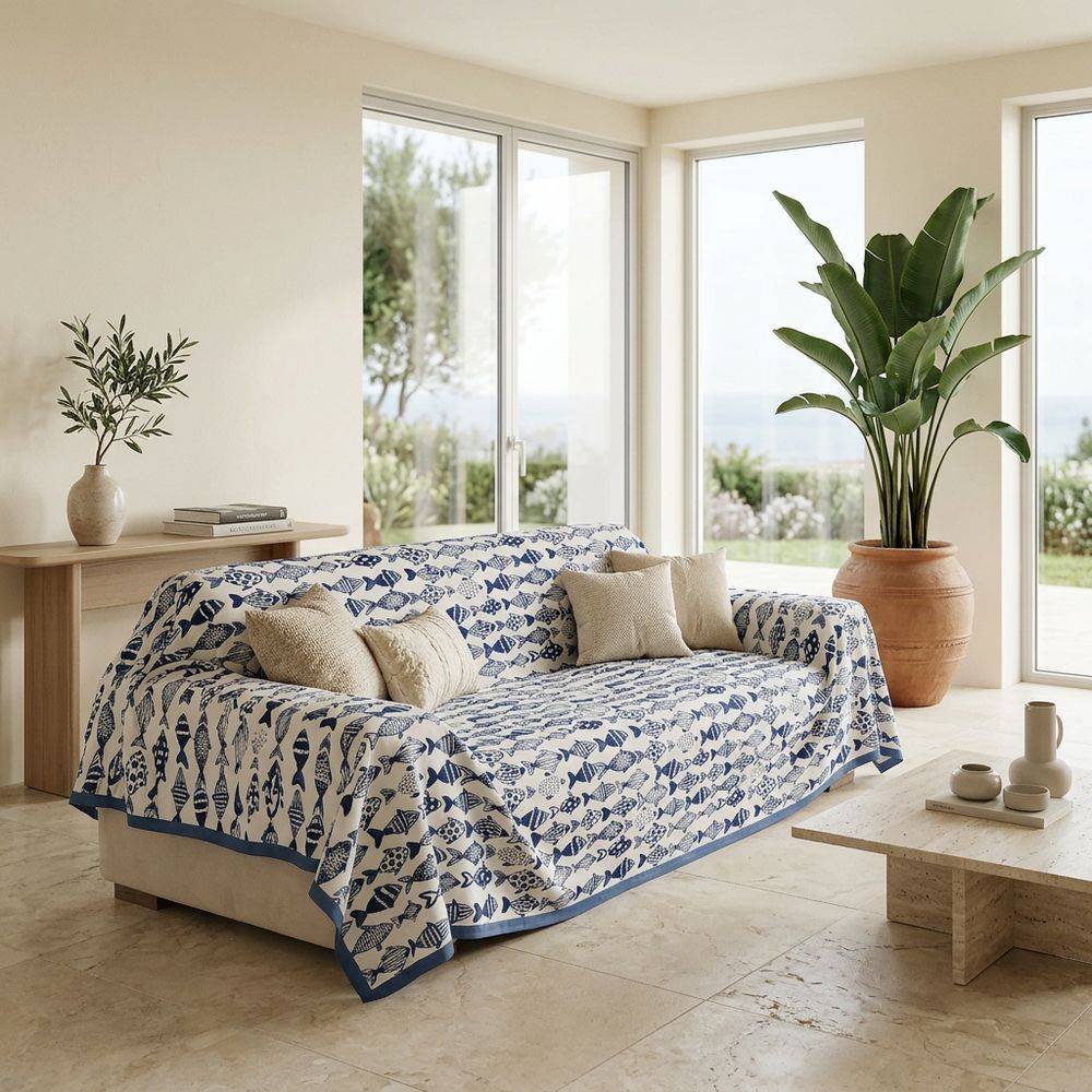 Mezzero Genovese Mediterraneo Telo arredo 100% cotone matrimoniale 250x260 Sghome