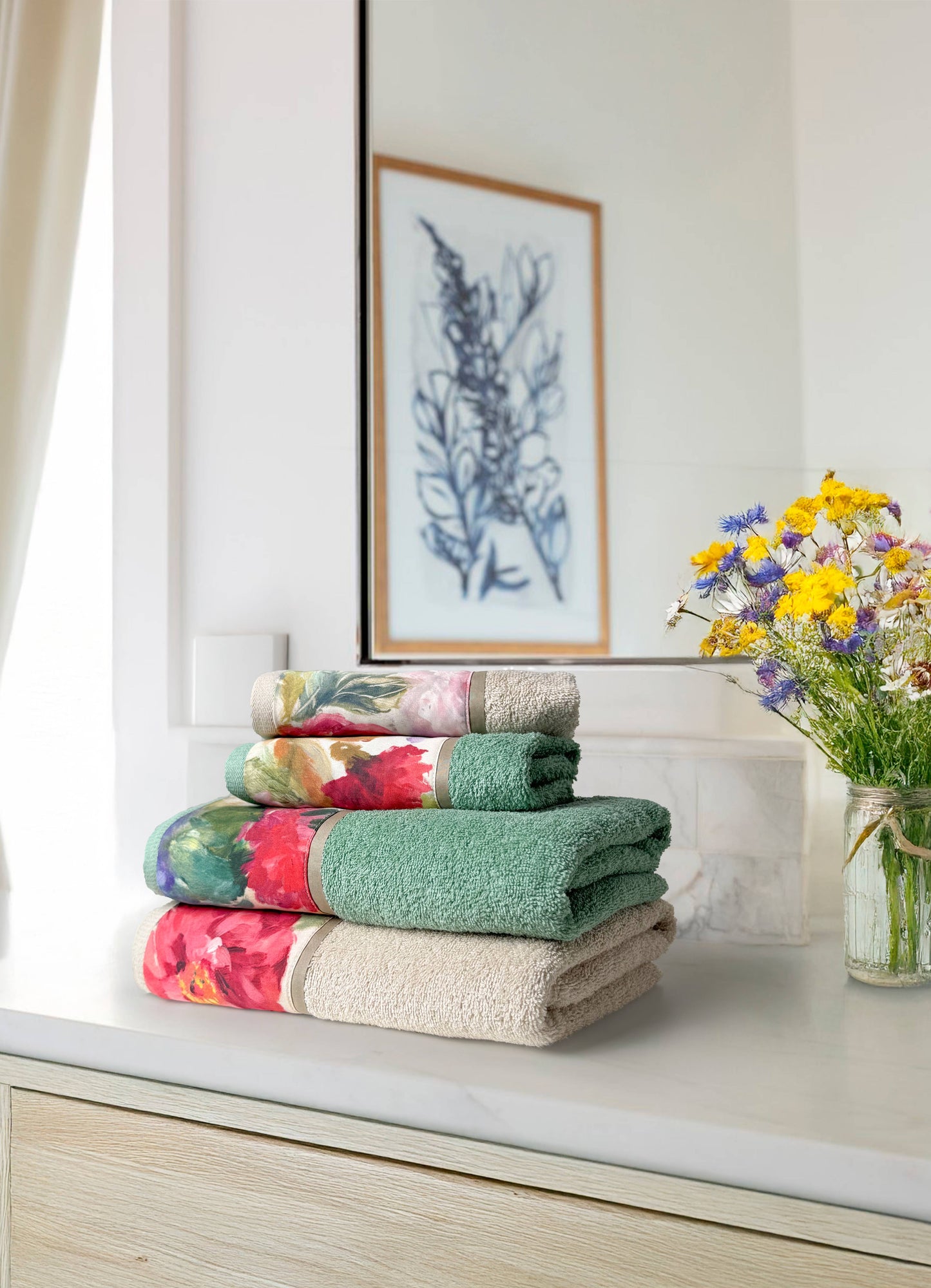 Coppia asciugamani CREOLE Camelia di diversi colori produzione Artigianato Toscano