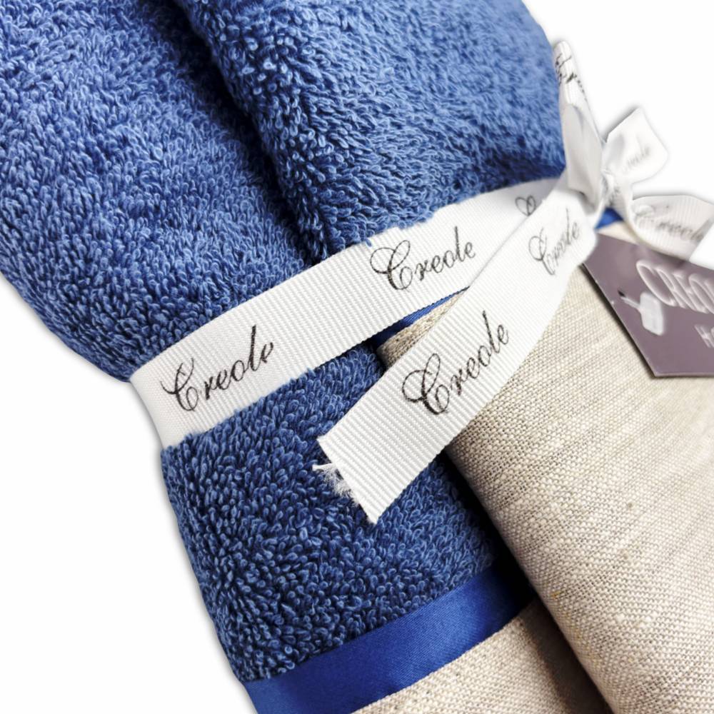 Coppia asciugamani CREOLE profilo Lino su diverse colorazioni produzione artigianale Toscane