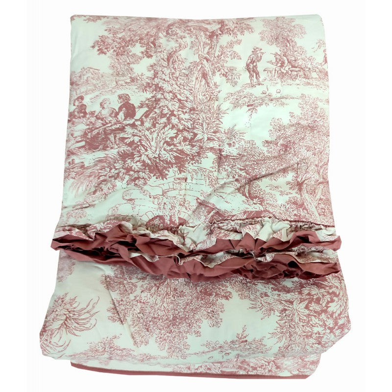 Double Microfiber Double Ruffle Toile Art Deco Quilt