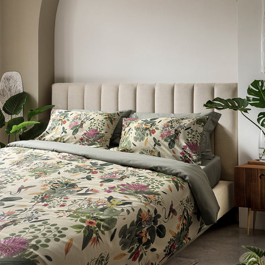 Completo Letto Copriletto  Selva MATRIMONIALE 100%raso di cotone CREOLE produzione artigianale Toscana
