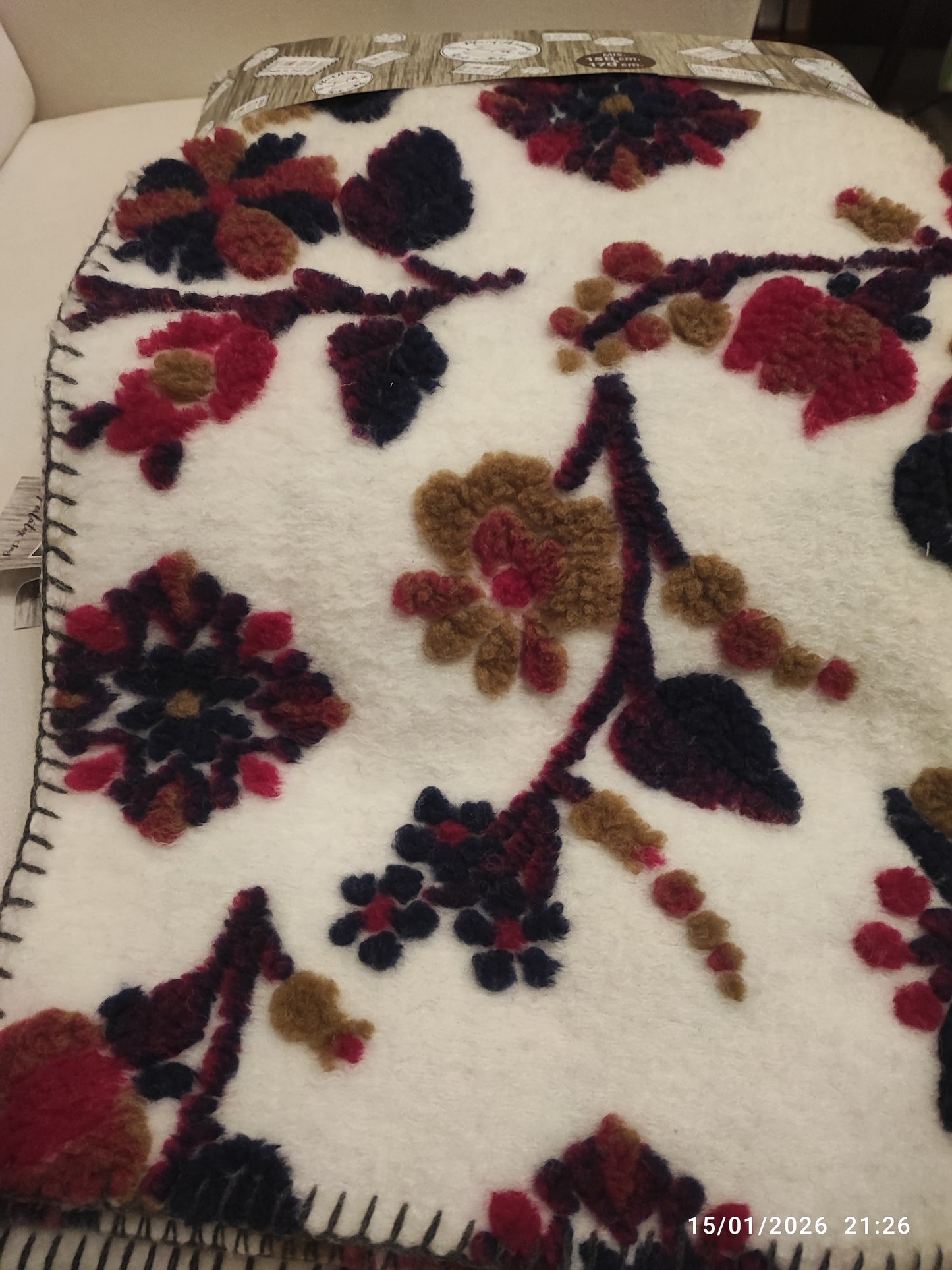 Plaid lana cotta 170x150 con fiori produzione artigianale italiana Toscana Perlatex