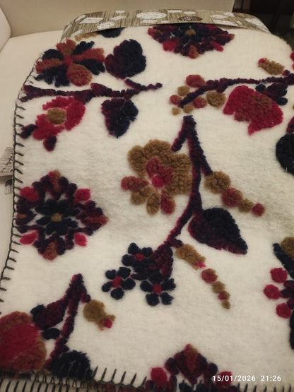Plaid lana cotta 170x150 con fiori produzione artigianale italiana Toscana Perlatex