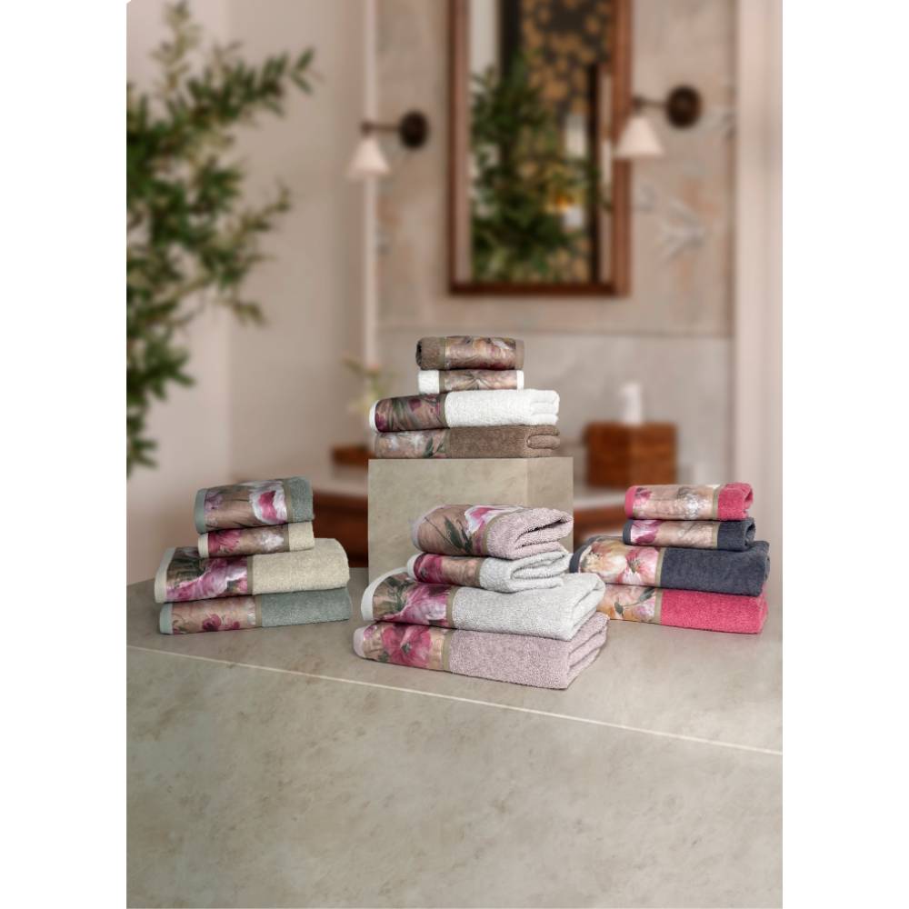 Coppia asciugamani CREOLE Raya Cipria prodotto artigianale Toscano