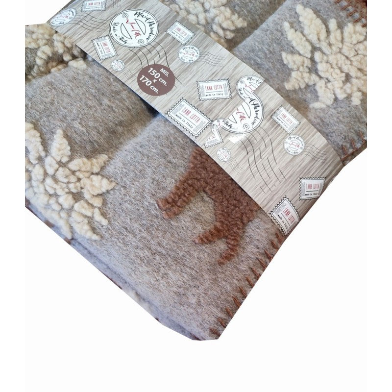 plaid lana cotta stelle alpine e cervo misura 170x150 produzione artigianale Toscana Perlatex
