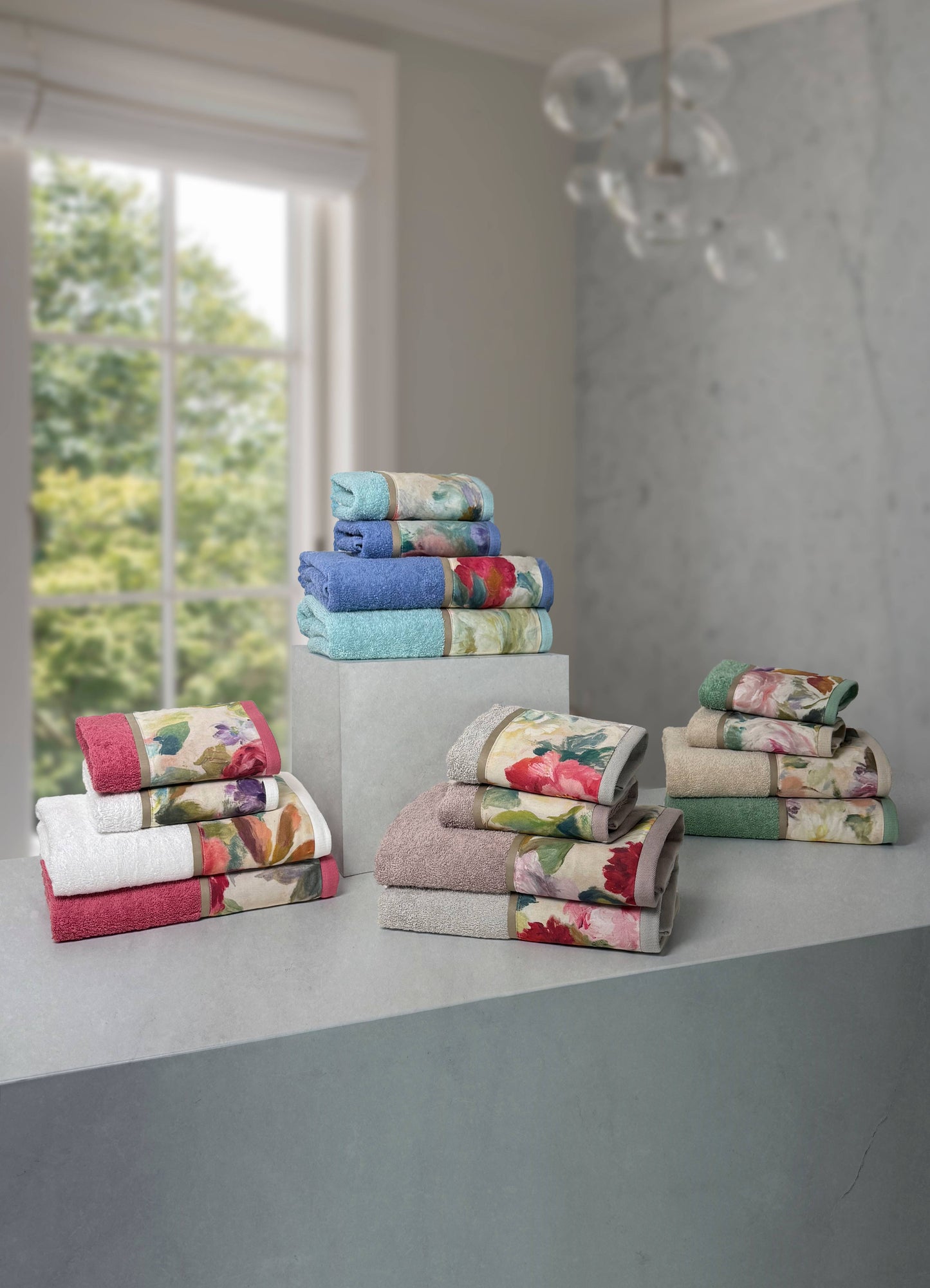 Coppia asciugamani CREOLE Camelia di diversi colori produzione Artigianato Toscano