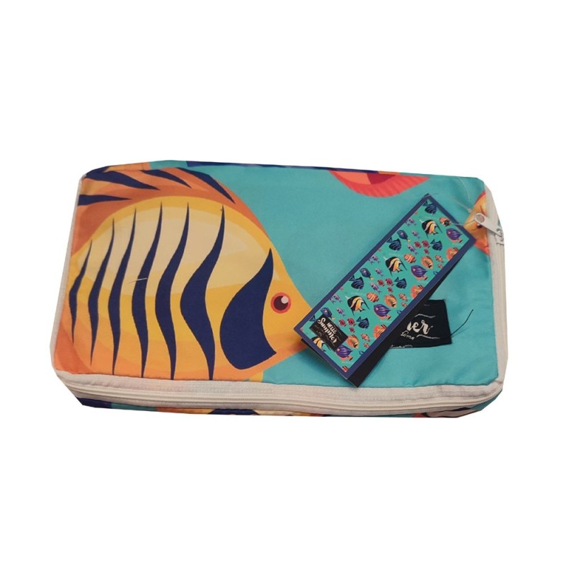 TELO MARE LETTINO CON TASCHE E CUSCINO GONFIABILE 70X185CM HELLO SUMMER VARI DISEGNI HOME SWEET HOME