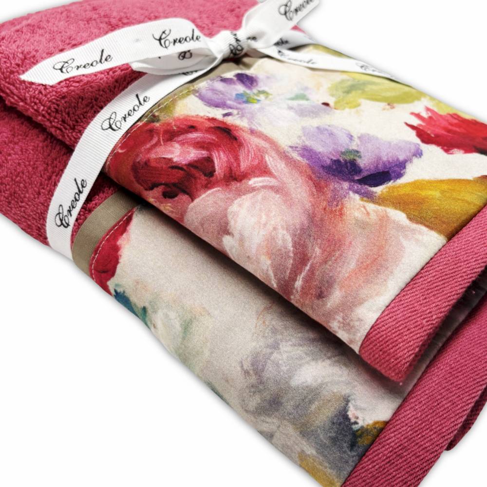 Coppia asciugamani CREOLE Camelia di diversi colori produzione Artigianato Toscano