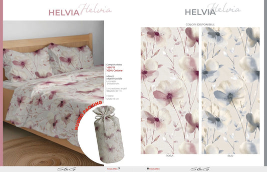 Completo lenzuola  Helvia matrimoniale 100% cotone arrotolato prodotto italiano Sghome