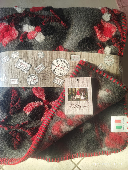 Plaid in lana cotta Fiori in rilievo  produzione artigianale Toscana 150x170