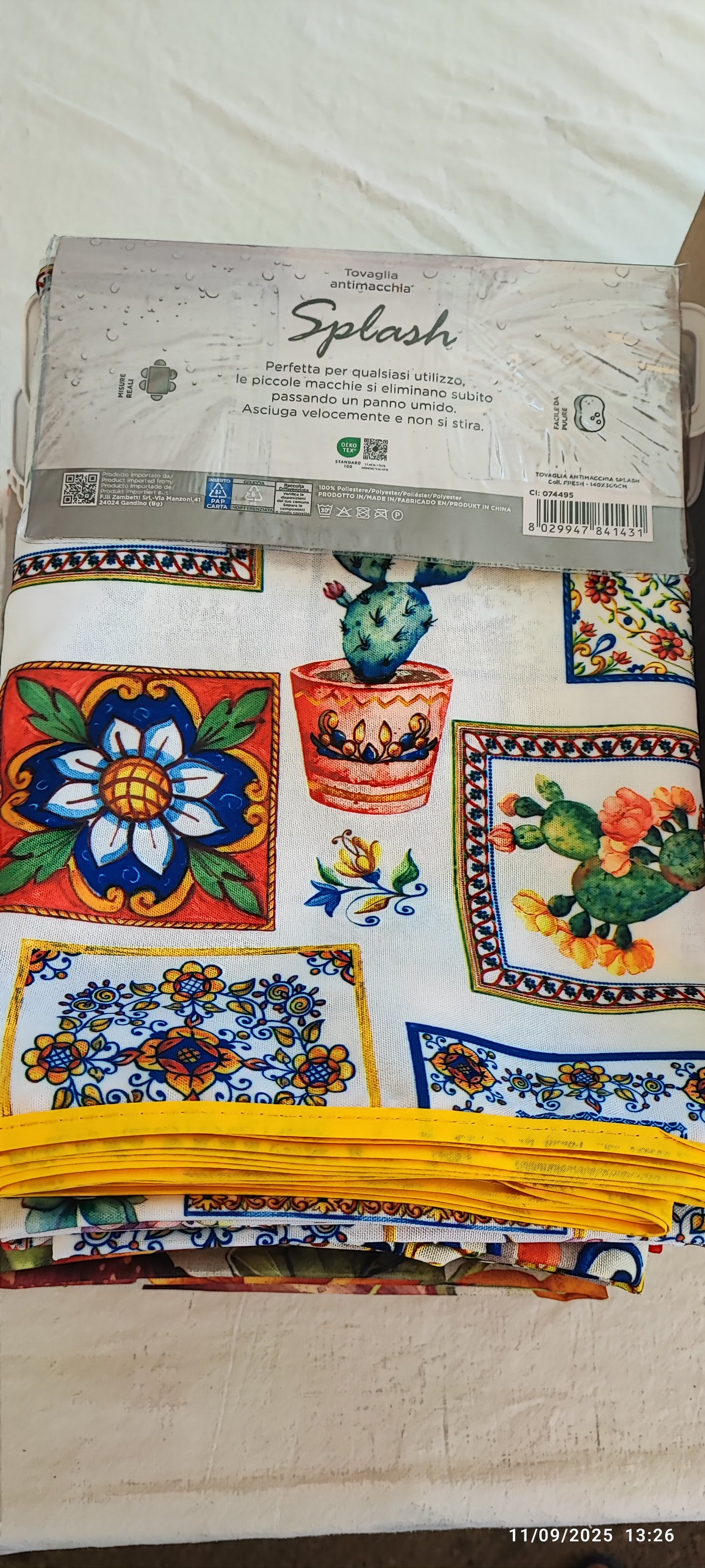 Tovaglia Antimacchia Splash Maiolica Blu Lovely Home