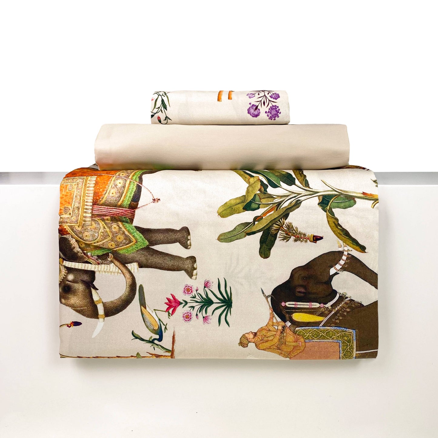 Completo Lenzuola Copriletto CREOLE Circo Panna e Nero Matrimoniale 100% raso di cotone