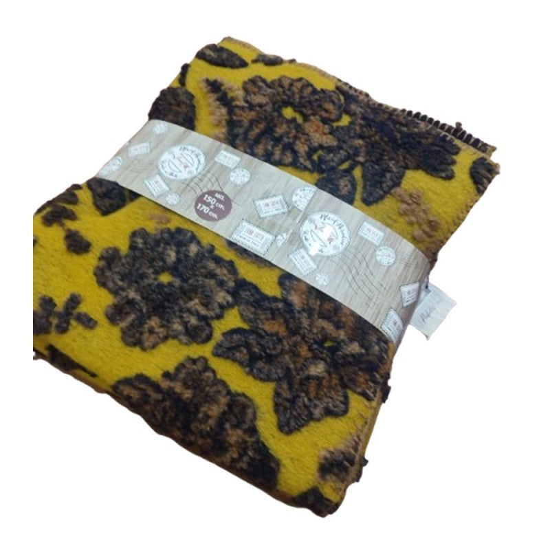 Plaid lana cotta con foglie e fiori produzione italiana Perlatex